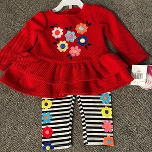 NWT New Nannette Girls Floral Striped 2 Piece Set Outfit 12 M Months